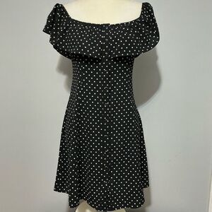 Gypsies and Moondust Off the shoulder button up polka dot dress size M